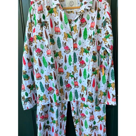 NWT Printfresh Pajama Set L HTF Dogs in Sweaters Holiday Organic Cotton Flannel - Picture 1 of 11